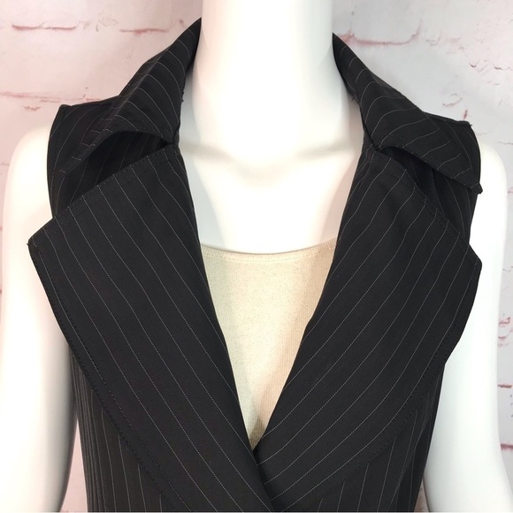 MAX STUDIO Pinstripe belted Twill Drape Vest Dress NWT Black & Grey XS Runs big - Picture 7 of 15